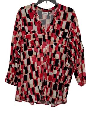 Avenue Geometric Button-Front Blouse
